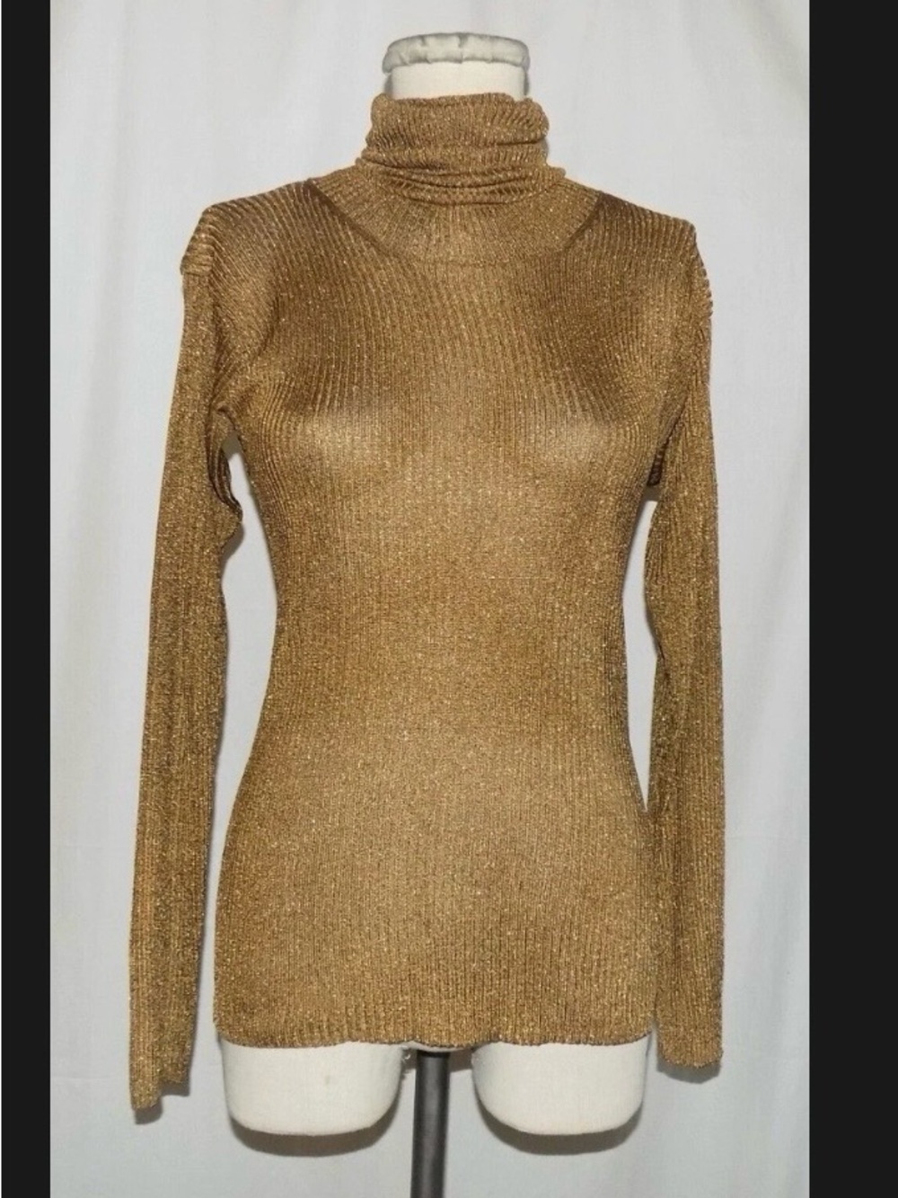 VTG Ellen Tracy Ribbed Knit Brown Turtleneck Sweater Size Petite